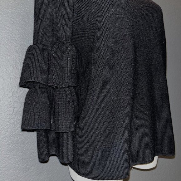 J. McLaughlin Black Italian Merino Wool Ruffle Sleeve Sweater Size S EUC - Picture 3 of 8